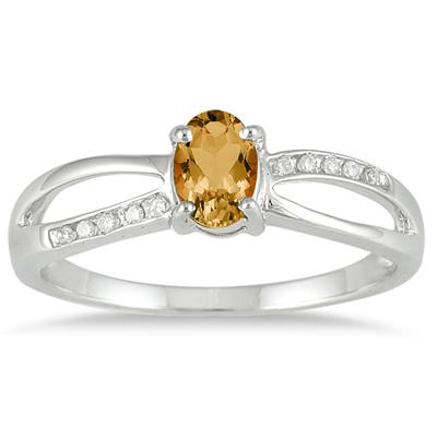 Citrine and Diamond Split Ring in 10K White Gold
