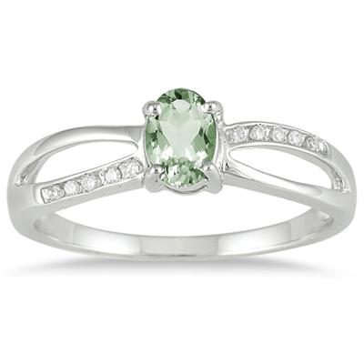 Green Amethyst and Diamnd Split Ring in 10k White Gold
