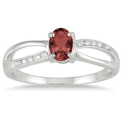 Garnet and Diamond Split Ring in 10K White Gold