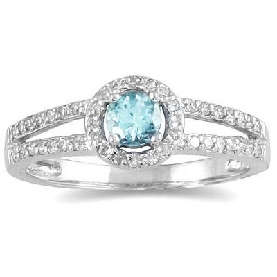 1/4 Carat TW Diamond and Aquamarine Ring in 10K White Gold