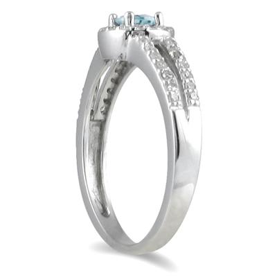 1/4 Carat TW Diamond and Aquamarine Ring in 10K White Gold
