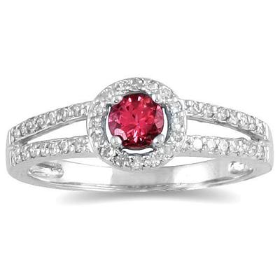 1/4 Carat TW Diamond and Ruby Ring in 10K White Gold