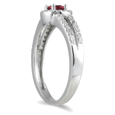 1/4 Carat TW Diamond and Ruby Ring in 10K White Gold