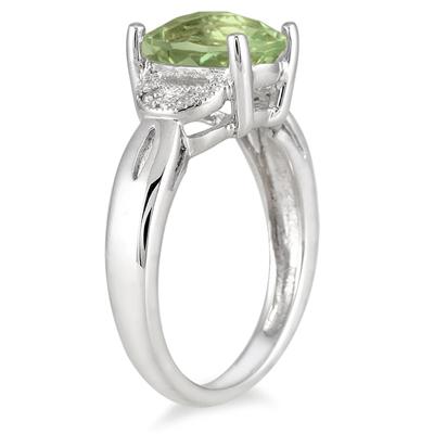 3 Carat Green Amethyst and Diamond Ring in Sterling Silver