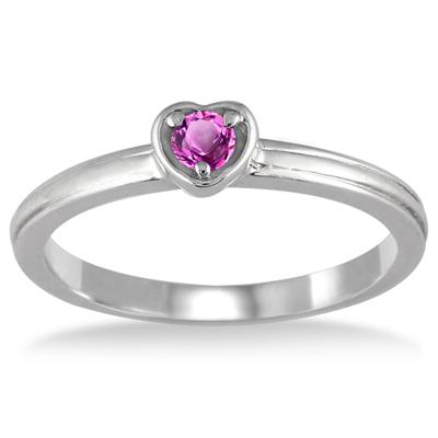Pink Sapphire Heart Ring in .925 Sterling Silver