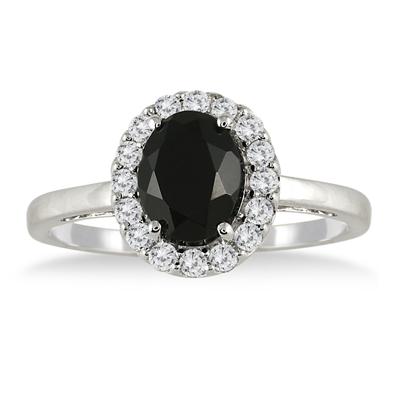 2.00 Carat Oval Onyx and Created White Sapphire Ring in .925 Sterling Silver