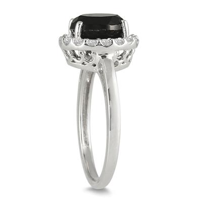 2.00 Carat Oval Onyx and Created White Sapphire Ring in .925 Sterling Silver