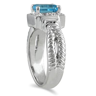 1.20 Carat Blue Topaz and Diamond Ring in .925 Sterling Silver