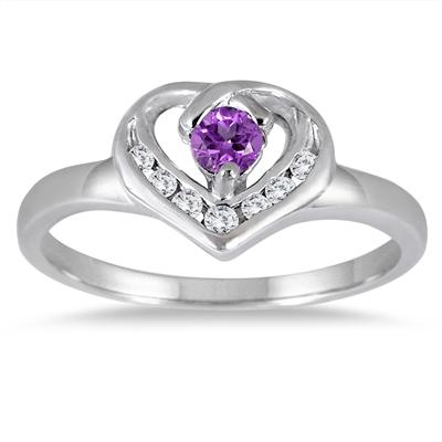 1/3 Carat Amethyst and Diamond Heart Ring in 14K White Gold