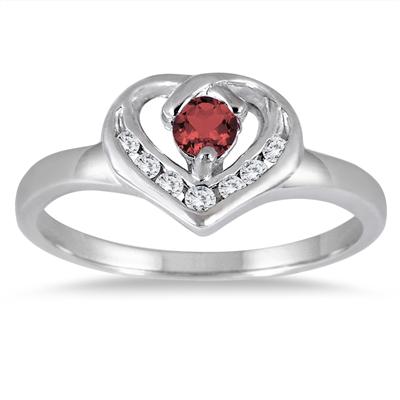1/3 Carat Garnet and Diamond Heart Ring in 14K White Gold