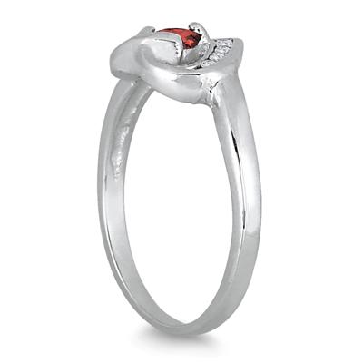 1/3 Carat Garnet and Diamond Heart Ring in 14K White Gold