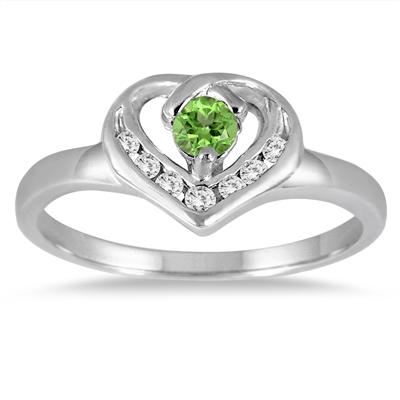 1/3 Carat Peridot and Diamond Heart Ring in 14K White Gold