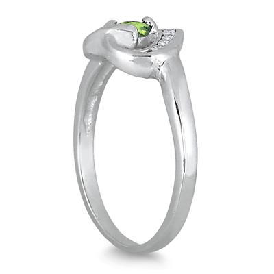 1/3 Carat Peridot and Diamond Heart Ring in 14K White Gold