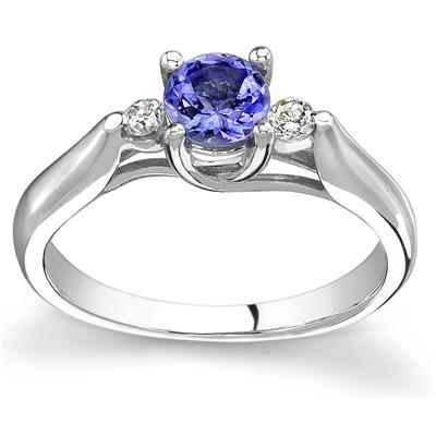 Three Stone 14kt White Gold Tanzanite and Diamond Ring