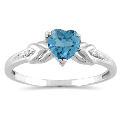 Heart Shaped Blue Topaz and Diamond Heart Ring