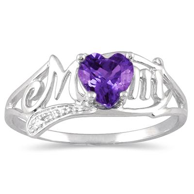 Amethyst and Diamond Heart Shaped MOM Ring