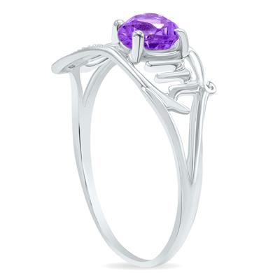 Genuine Amethyst and Diamond Heart Shaped MOM Ring in 10K White Gold