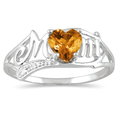 Citrine and Diamond Heart Shaped MOM Ring