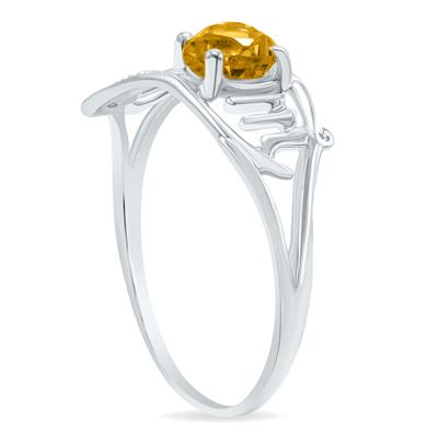 Citrine and Diamond Heart Shaped MOM Ring in 10K White Gold