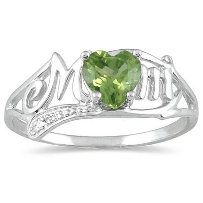 Peridot and Diamond Heart Shaped MOM Ring