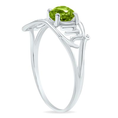Peridot and Diamond Heart Shaped MOM Ring in 10K White Gold