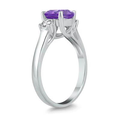 Amethyst and Diamond Three Stone Ring 14K White Gold