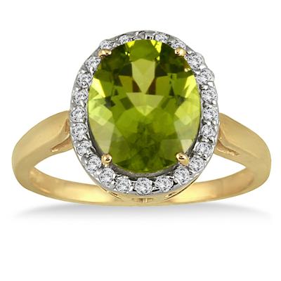 Peridot and Diamond Ring 14k Yellow Gold