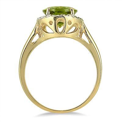Peridot and Diamond Ring 14k Yellow Gold