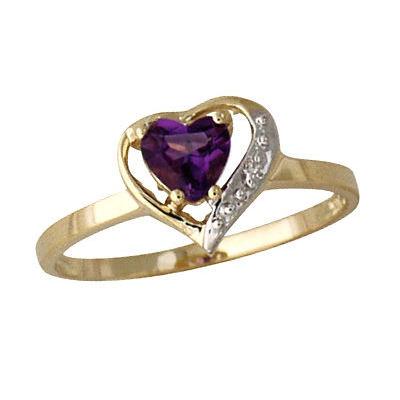 Amethyst and Diamond Heart Ring in 14K Yellow Gold