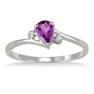 Pear Shaped Amethyst and Diamond Ring in .925 Sterling Silver