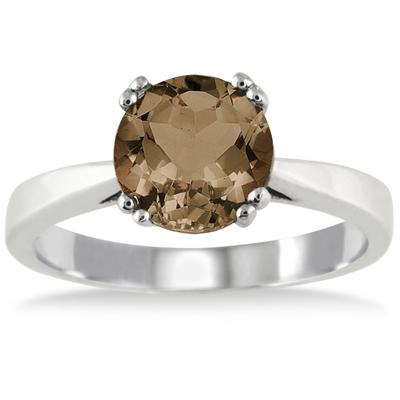 8MM Round Smokey Quartz Ring in .925 Sterling Silver