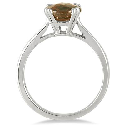 8MM Round Smokey Quartz Ring in .925 Sterling Silver