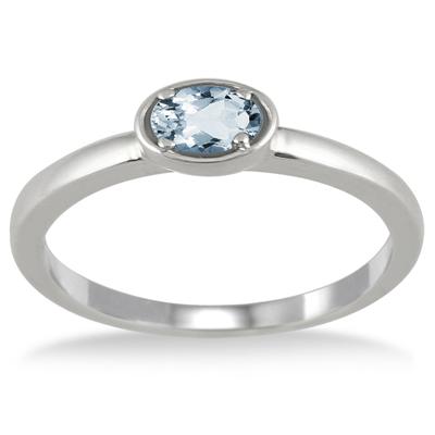 5x3MM Oval Aquamarine Ring in .925 Sterling Silver