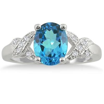 2.50 Carat Blue Topaz and Diamond Ring in .925 Sterling Silver