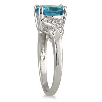 2.50 Carat Blue Topaz and Diamond Ring in .925 Sterling Silver
