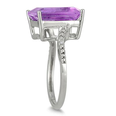 5.50 Carat Emerald Cut Amethyst and Diamond Ring in .925 Sterling Silver