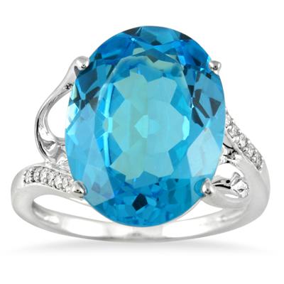 10 Carat Oval Cut Swiss Blue Topaz and Diamond Pendant in 10K White Gold 