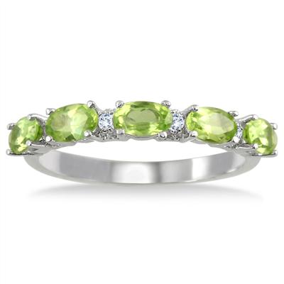 Peridot and Diamond Five Stone Band in .925 Sterling Silver