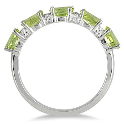 Peridot and Diamond Five Stone Band in .925 Sterling Silver