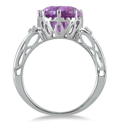 4.50 Carat Oval Amethyst and White Topaz Ring in .925 Sterling Silver 
