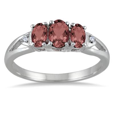 Three Stone Garnet and Diamond Ring in .925 Sterling Silver 
