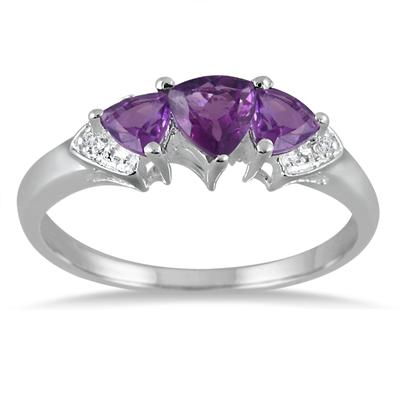 Amethyst and Diamond Trilliion Ring in .925 Sterling Silver