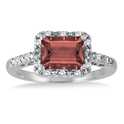 2 Carat Emerald Cut Garnet and Diamond Ring in .925 Sterling Silver 