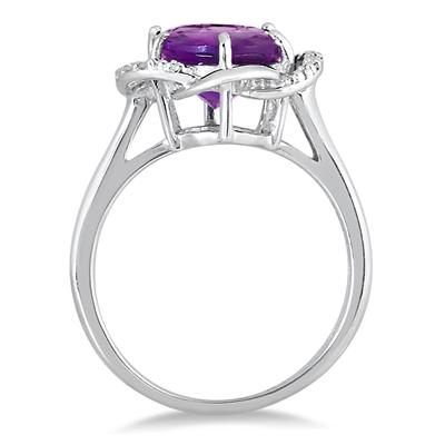 5.25 Carat Oval Amethyst and Diamond Ring in .925 Sterling Silver 