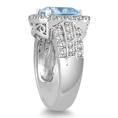 4 Carat TW Cushion Cut Aquamarine and Diamond Ring in 14K White Gold