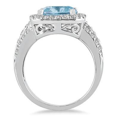 4 Carat TW Cushion Cut Aquamarine and Diamond Ring in 14K White Gold