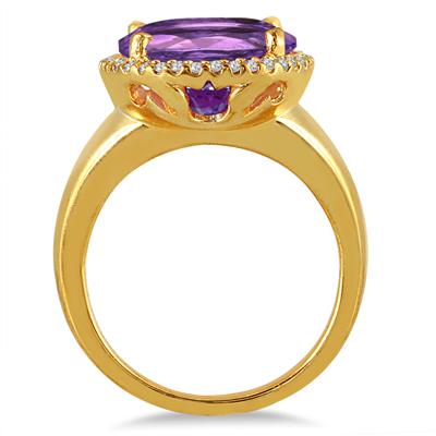 7 Carat Oval Amethyst and Diamond Cocktail Ring in 14K Yellow Gold