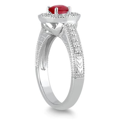 Ruby and Diamond Halo Ring in 10K White Gold