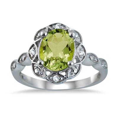 2.15 Carat Oval Peridot and Diamond Ring in .925 Sterling Silver