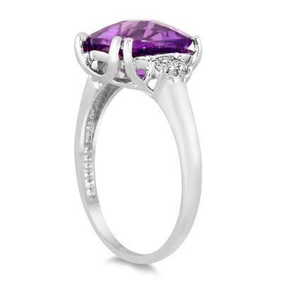 3.50 Carat Cushion Cut Amethyst and Diamond Ring in .925 Sterling Silver